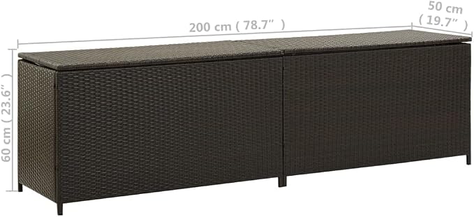 Patio Storage Box Poly Rattan 78.7"x19.6"x23.6" Brown Patio Garden Outdoor Storage Container, Furniture Deck box (Weight:40.57 lbs)