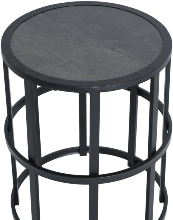 Patio Side Table with Ceramic Tile Top and Powder Coated Iron Frame - Lightweight, Weatherproof Outdoor Accent Furniture, Grey Finish
