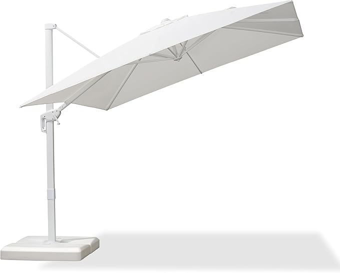 PURPLE LEAF 9 FT Patio Umbrella Outdoor White Cantilever Umbrella Aluminum Square Outdoor Offset Umbrella Hanging Windproof with 360° Rotation for Garden Deck Pool, White