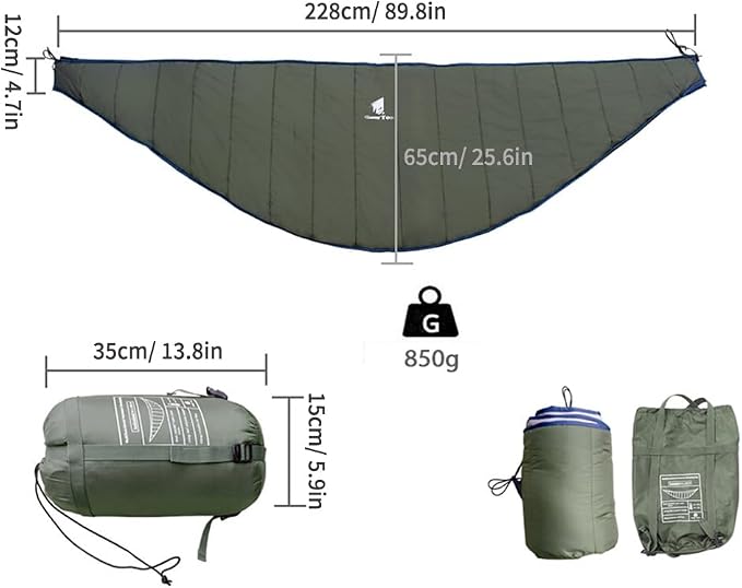 Hammock Underquilt, Lightweight Portable Outdoor Camping Underquilt with Elastic Rope & Steel Buckle, Warm Insulation for Single & Double Hammock Outdoor Use (Army Green)