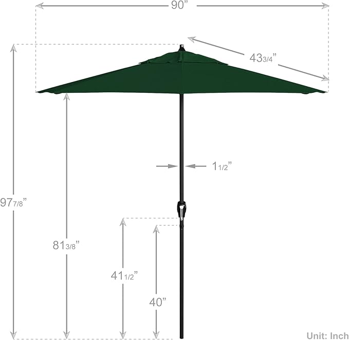 California Umbrella 7.5' Rd Aluminum Patio Umbrella, Crank Lift, Auto Tilt, Black Finish, Hunter Green