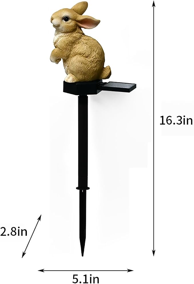 Bunny Garden Ornaments Rabbit Solar Decor Outdoor Statue Yard Decorations | Light up Bunny Porch Decor Outside Animal Stake Waterproof Patio Cute Brown Hare Figurine Lawn Easter Gifts Idea Mom Mother