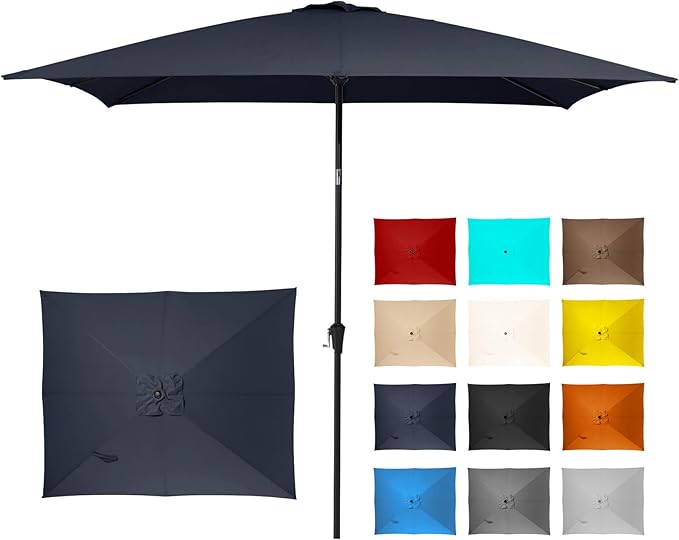 JEAREY 6.5'x10' Rectangular Patio Umbrellas Outdoor Large Market Umbrella With Push Button Tilt and Crank Lift System 6 Sturdy Ribs Sun Protection Water-proof Sunproof, Navy