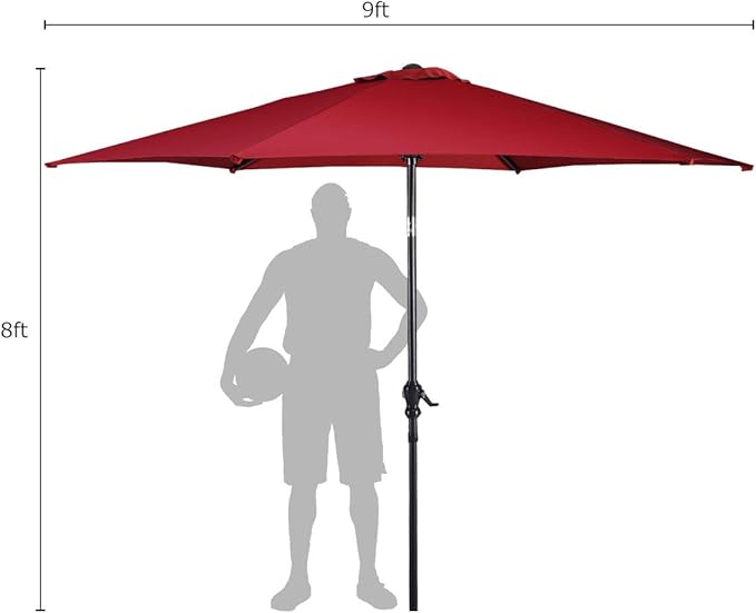 Giantex 9ft Patio Umbrella Outdoor, Market Table Umbrella w/Push Button Tilt and Crank, 180G Polyester Fabric and Sturdy Ribs, Sun Canopy Umbrellas for Patio Garden Beach Deck Pool