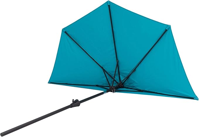 C-Hopetree 9 ft Half Round Outdoor Patio Market Wall Umbrella with Tilt, Aqua Blue
