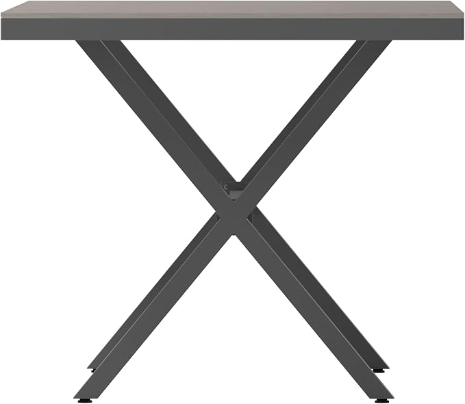 Flash Furniture Finch Commercial Grade X-Frame Outdoor Dining Table 59" x 35.5" with Faux Teak Poly Slats and Metal Frame, Gray/Gray