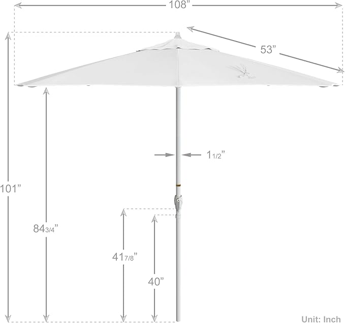 California Umbrella 9' Rd Aluminum Patio Umbrella, Crank Lift, Auto Tilt, White Finish, White
