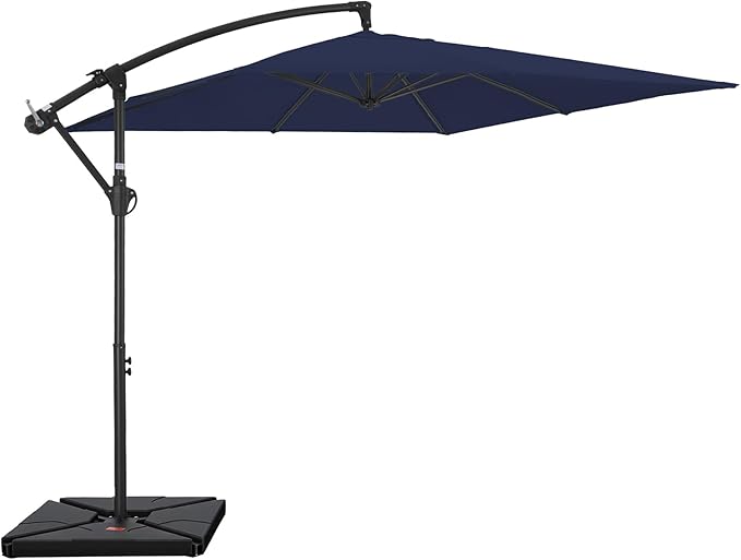 FUNDAZE 8x8ft Hanging Cantilever Patio Umbrella with Base, Square Outdoor Sun Shade with Crank & Tilt for Garden, Backyard, Deck