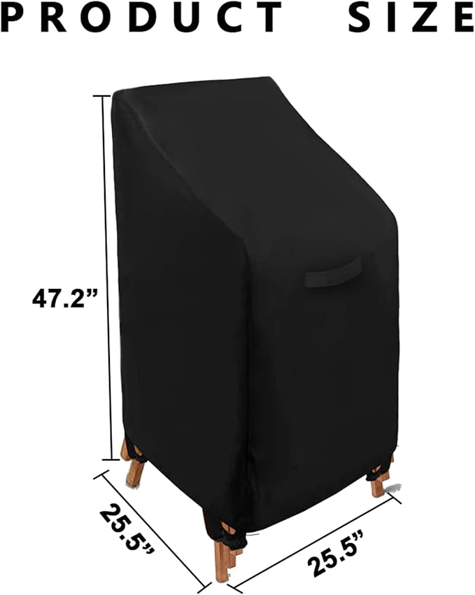 WOMACO Stackable Patio Chair Cover Waterproof Outdoor Stacking High Back Chair Cover Water Resistant Outside Furniture Tall Chair Protector (2 Pack - 25.5"L X 25.5"W X 47"H, Black)