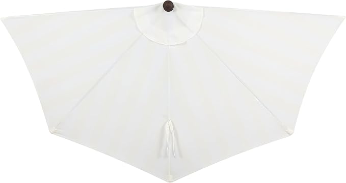 JONATHAN Y Beverly 9 ft. Coastal Cream and White Striped Half Patio Umbrella with Scalloped Fringe, Crank Lift, and Manual Tilt for Balcony, Dark Brown Pole UMB1201D