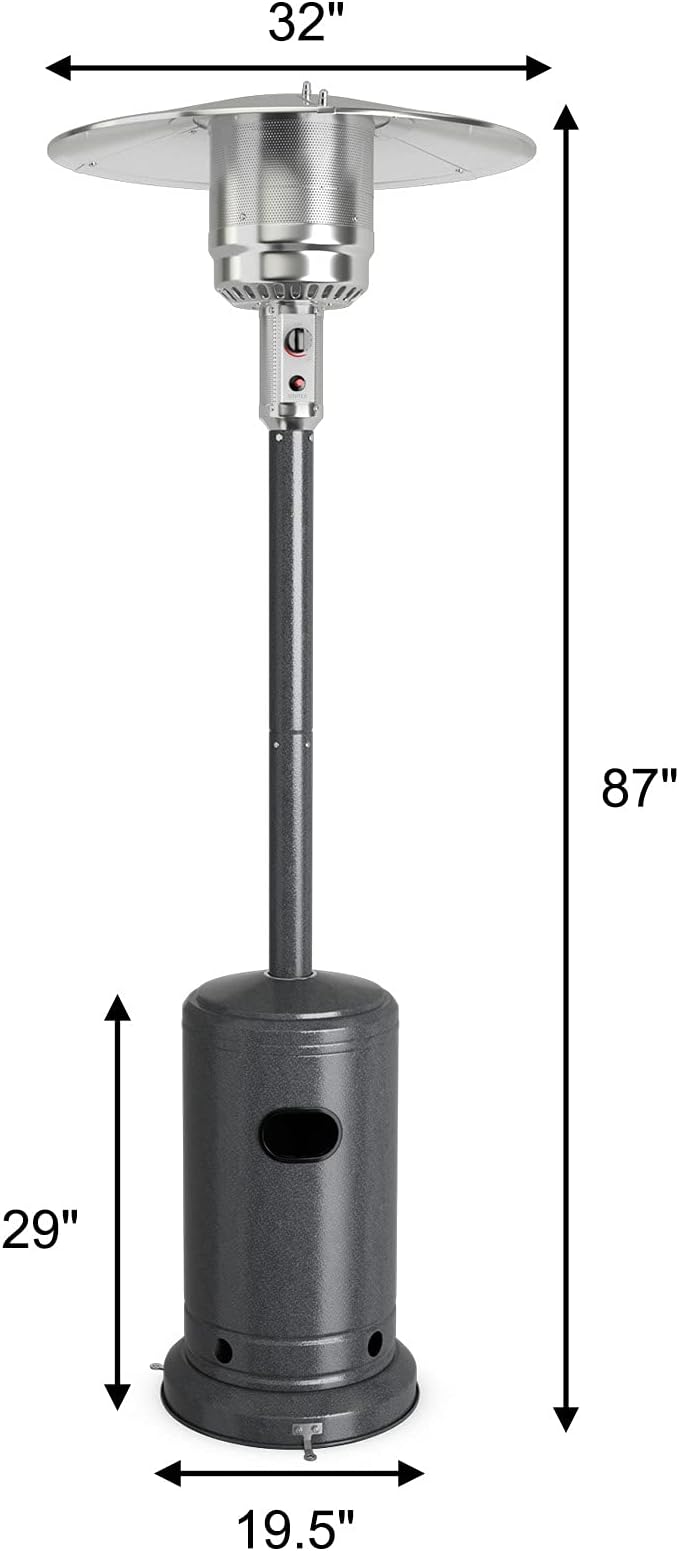 COSTWAY Outdoor Patio Heater, 50000 BTU Propane Heater with Stainless Steel Burner and Wheels, Triple Protection System, Standing Portable Outside Heater for Porch, Deck, Home and Commercial, Grey