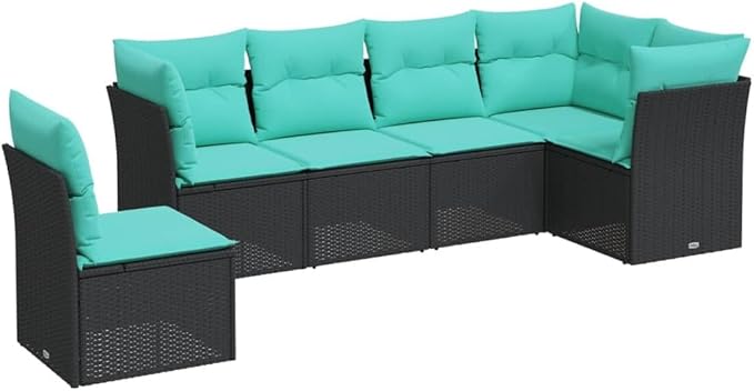 6 Piece Patio Sofa Set with Cushions, Front Porch Furniture Outdoor Sofa Sets Outdoor Dining Sets Patio Conversation Set for Poolside Garden Piazza Negotiation Area Black Poly Rattan