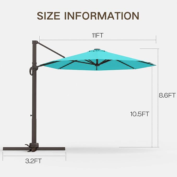 Kingdura Cantilever Patio Umbrella with Double Top Vent, Large Square Aluminum Outdoor Offset Umbrella with 360-degree Rotation, Infinite Tilt, UV Protection for Pool Deck Garden Patio