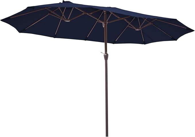 JEAREY 15FT Patio Umbrella Large Outdoor Umbrella Extra Double-Sided Market Umbrella with Crank Handle for Garden, Deck, Backyard and Pool, Dark Blue