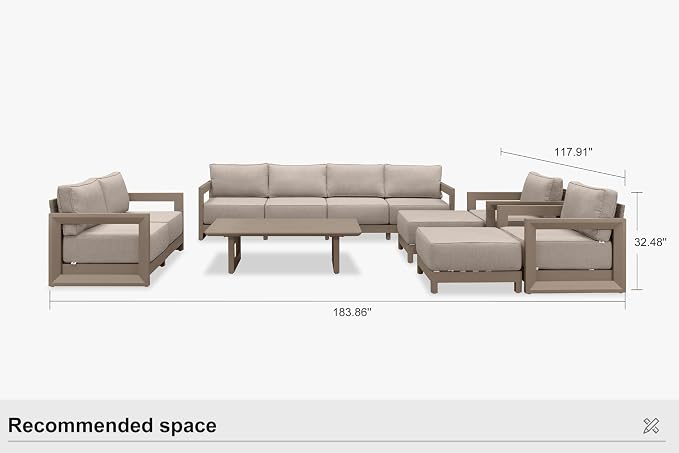PURPLE LEAF Patio Furniture Set Open-End Outdoor Couch with 9.6" Thick Cushion and Soft Pillows 11 Piece Modern Outdoor Conversation Sets with Table Outdoor Sectional Sofas for Yard Porch Deck, Khaki