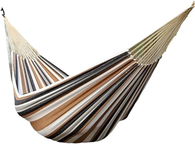 Canvas Single Hammock Outdoor Courtyard Sleeping Camping Indoor Thick Striped(Coffee Double)