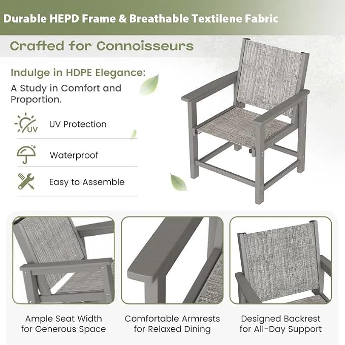 UDPATIO HDPE Patio Dining Set, Heavy Duty Extra-Wide Outdoor Chairs with 360 lb Load Capacity, Easy to Assembly, All-Weather Seating for Patio, Pool, Garden, Backyard