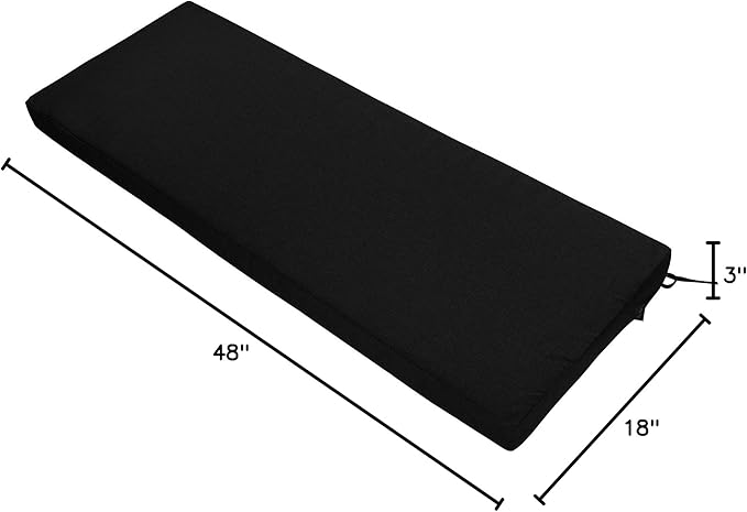 FUNHOME Outdoor Bench Cushion Cover 48 x18 x 3 inch,Water Resistant Cover with Zipper&Ties,Fade-Resistant Slipcover,Patio Porch Swing Cushion Cover Replacement Only,No Insert(Black)