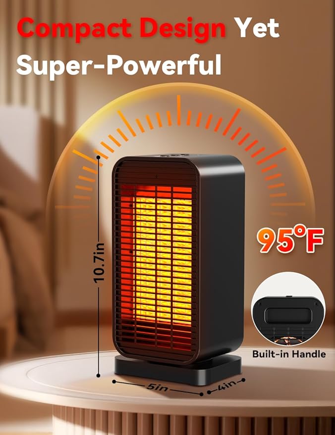 Outdoor Heaters for Patio w/2 Modes&2 Heat Levels, 1S Heating 1200W PTC Ceramic Electric Heater, Overheat&Tip-over Protection, Remote, 70° Swing Space Heater for Indoor Use Large Room Garage