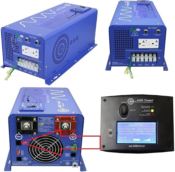 AIMS 1000W 12V Pure Sine Inverter Kit w/Remote