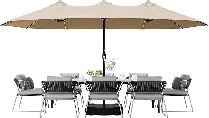 Joyside 15FT Large Patio Umbrella, Outdoor Double Sided Umbrella, Rectangle Umbrella with Crank Handle, 12 Sturdy Ribs for Deck, Porch and Pool
