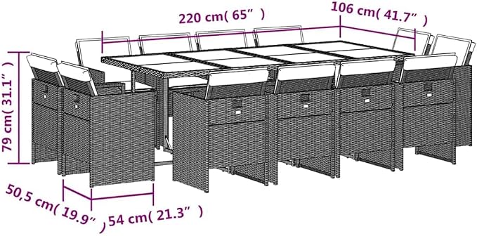 12-Seater Garden Dining Set, Black Poly Rattan Table and Chairs, Outdoor Furniture for Patio, Backyard, and Terrace, Foldable Seating
