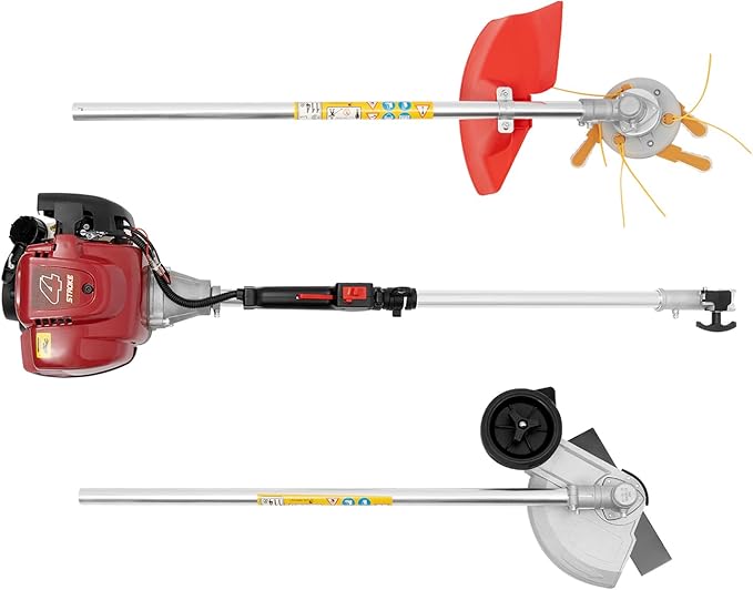 35.88cc Gas String Trimmer, 4-Stroke Weed Wacker with 2 Blade Heads & Shoulder Strap, Weed String Trimmer for Yards Lawn Garden Grass Trimming Wheat Corn Rice Cutting, Red