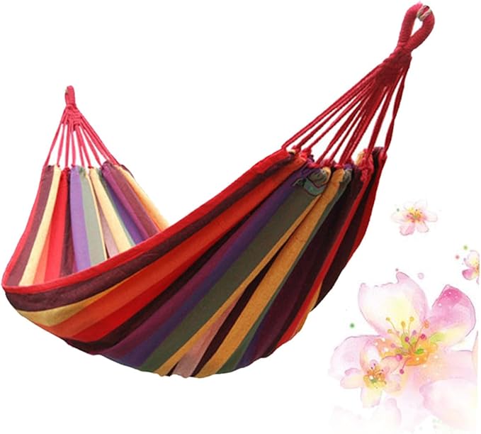 Portable Canvas Camping Hammock Swing with Striped Design, 190x85cm Outdoor Hanging Chair for Garden and Patio, Lightweight and Compact for Travel and Backyard Relaxation