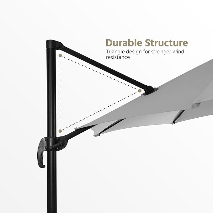 LAUSAINT HOME Patio Umbrella Outdoor,10 Feet Cantilever Umbrella Aluminum Offset Umbrella with 360-degree Rotation for Backyard, Pool, Lawn, Deck (Round, Gray)