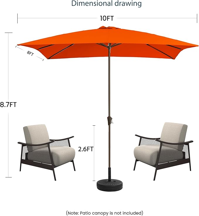 8x10FT Rectangular Patio Umbrella Crank Lift for Garden,UV Protection Outdoor Umbrella for Deck,Pool and Yard,Orange