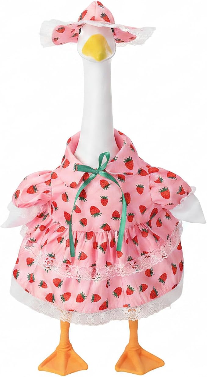 Porch Goose Outfit, 23" Porch Goose Clothes with Strawberry Skirt and Hat for Spring Summer Party Outdoor Patio