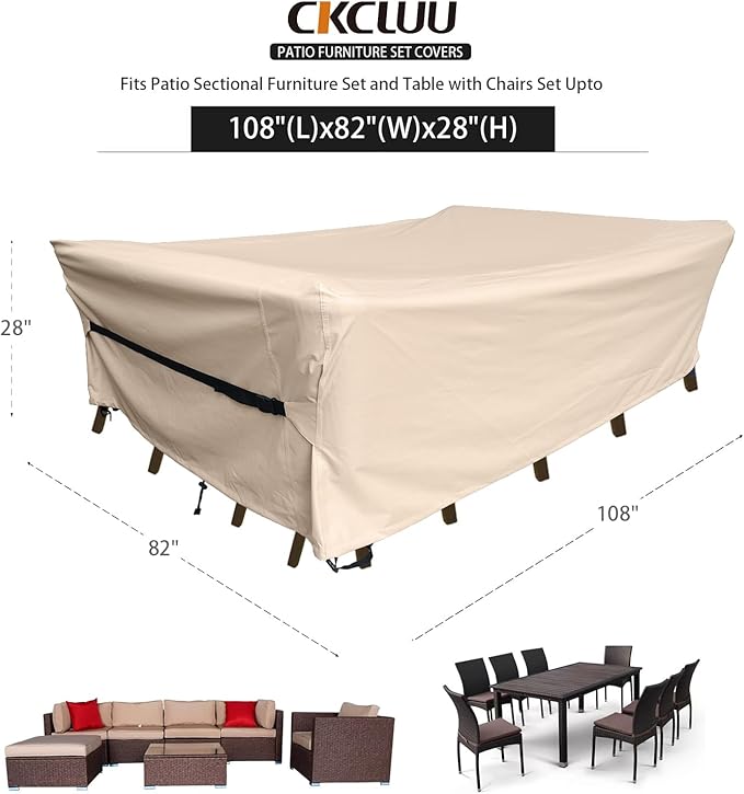 Patio Furniture Set Covers Waterproof Patio Conversation Sets Cover Outdoor Sectional Sofa Couch Cover Outside Dining Set Table and chairs Covers Heavy Duty 600D 108" L x 82" W x 28" H Beige