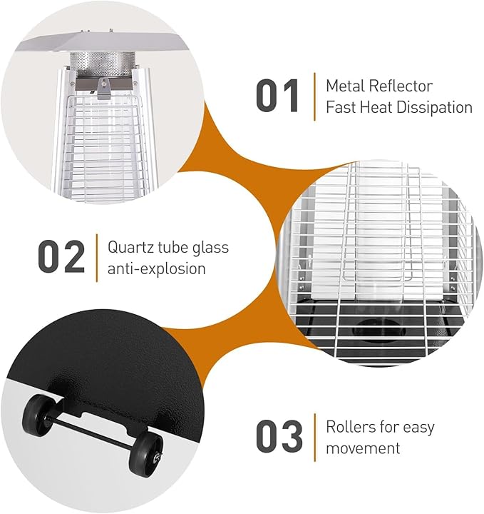 Patio Heater 48,000 BTU Propane Outdoor Heater with Detachable Wheels, Protective Cover, Commercial/Residential Use