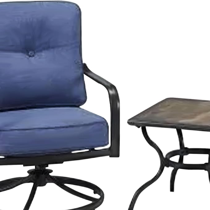 Four Seasons Courtyard Beaumont 3 Piece Deep Seating Outdoor Patio Chat Furniture Set with 2 Swivel Cushioned Chairs and Square Side Table, Gray/Brown