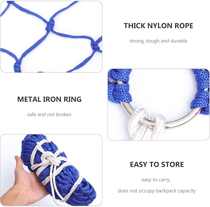 Happyyami Portable Outdoor Hammock Blue Nylon Mesh Leisure Camping Hammock 230x80cm with 5.5mm Thick Rope for Travel and Garden Relaxation
