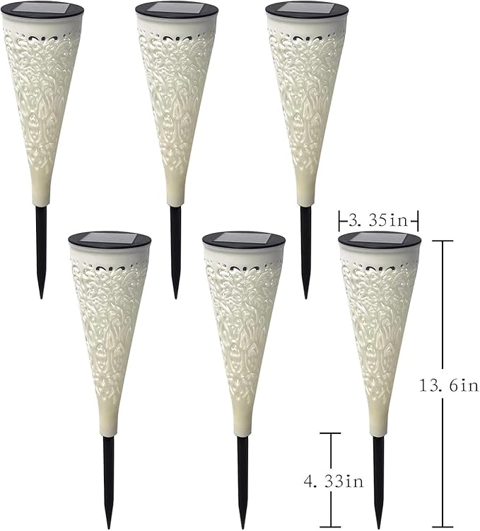 gardencave 6 Pack Solar Lights Outdoor Garden Decorative Mandala Solar Garden Lights with Warm Light Waterproof Solar Pathway Landscape Light for Path Patio Backyard Walkway Yard Decor (White)