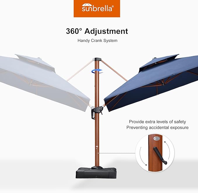 PURPLE LEAF 10' X 13' Patio Large Cantilever Umbrella Double Top Deluxe Outdoor Rectangle Wood Pattern Umbrellas Offset Umbrella Heavy Duty Sun Umbrellas for Garden Deck Pool, Spectrum Indigo