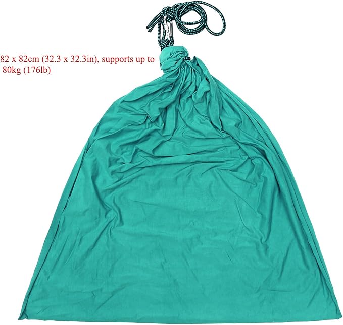 Elastic Therapy Swing Indoor Outdoor Hammock Style Sensory Hanging Chair with Carabiner Ropes 80kg Capacity (Green)