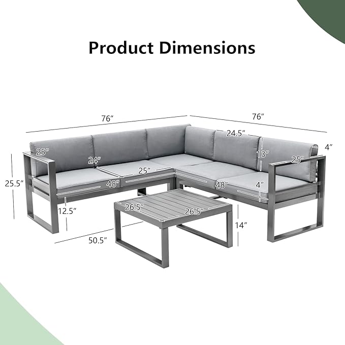 Giantex 4 Piece Patio Furniture Set, Aluminum Sectional Patio Sofa Set, 4 Inch Thick Seat & Back Cushions, Convenient Coffee Table, Outdoor Metal Conversation Set for Backyard Garden Poolside