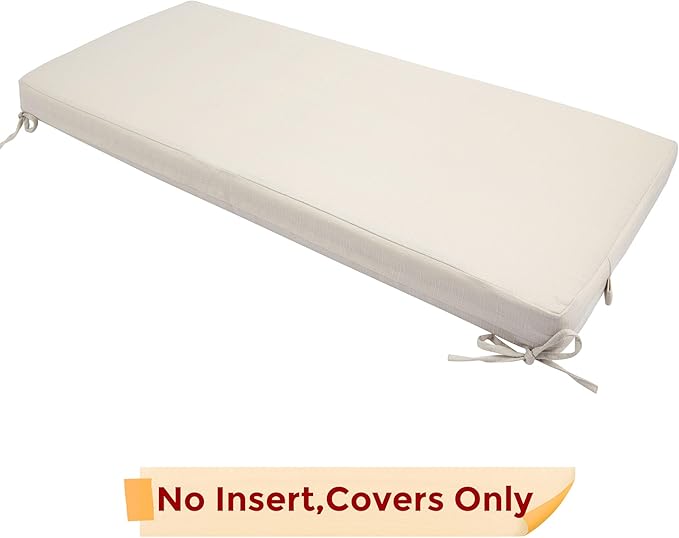 FUNHOME Outdoor Bench Cushion Cover 54 x18 x 3 inch,Water Resistant Cover with Zipper&Ties,Fade-Resistant Slipcover,Patio Porch Swing Cushion Cover Replacement Only,No Insert(Light Beige)
