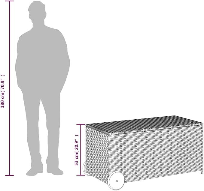 Outdoor Storage Box Poly Rattan Garden Deck Chest with Zipped Liner and Gas Lift Mechanism for Patio Furniture Cushions and Pillows Large Wicker Trunk in Various (107 x 55 x 50/53 cm)