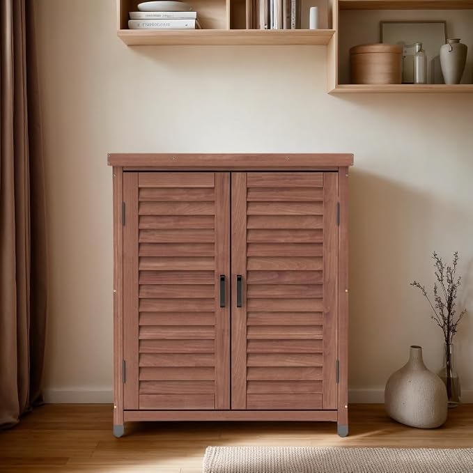 Wooden Outdoor Storage Cabinet, Outdoor Bar Table Cabinet with Storage, Outdoor Buffet Sideboard for Patio, Garden, Potting Bench, TV Stand, Bar Table, Balcony, Brown