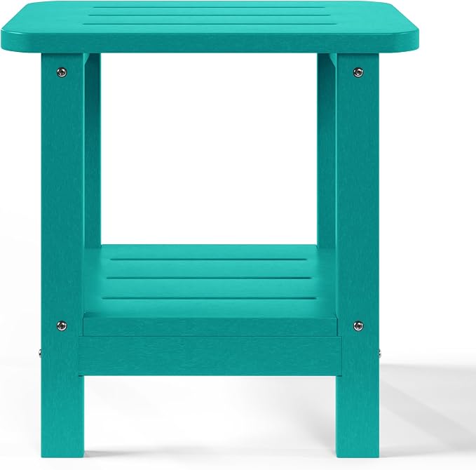 WestinTrends Aruba 2-Tier Outdoor HDPE Modern Adirondack Square Patio Side Table, Turquoise