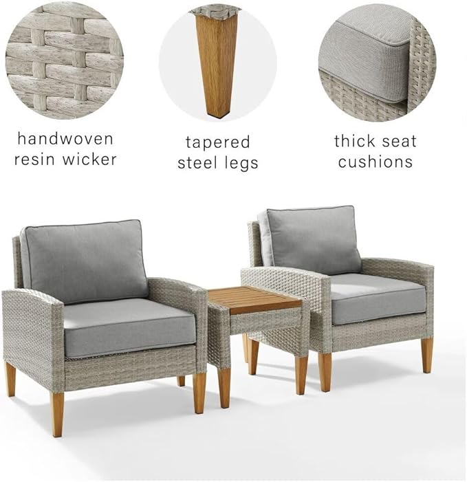 Maykoosh Outdoor Chair Set 3 Piece Patio Conversation Set with Table & Cushions