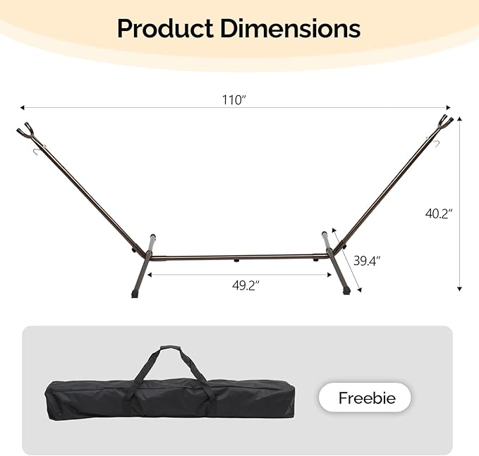 ONCLOUD 550 LBS Capacity Hammock Stand with Portable Carrying Bag, Heavy Duty 2-Person Hammock Frame for Outdoors & Indoors-Black (Antique Finish)