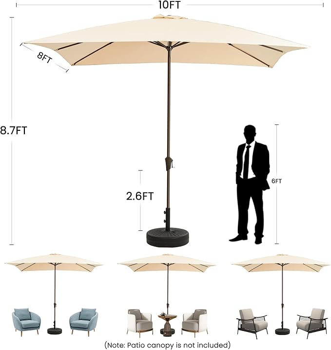 Ayge 8x10FT Large Rectangular Patio Umbrella Outdoor Table Umbrella w/Crank Rectangle Market Umbrella UV Protection for Garden, Deck,Lawn,Yard & Pool,Orange