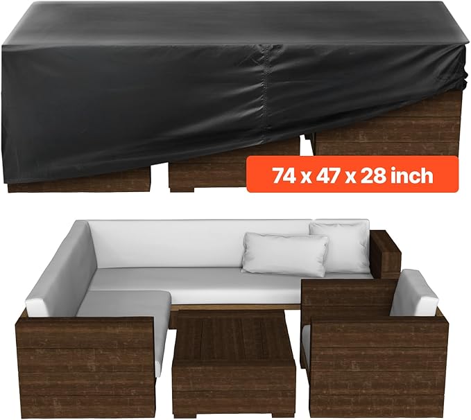 VEVOR Patio Furniture Cover, 420D Heavy Duty Waterproof Outdoor Dining Table and Chairs Cover, Large Rectangular Patio Table Covers with Air Vent for All Weather, 74L x 47W x 28H inch, Black