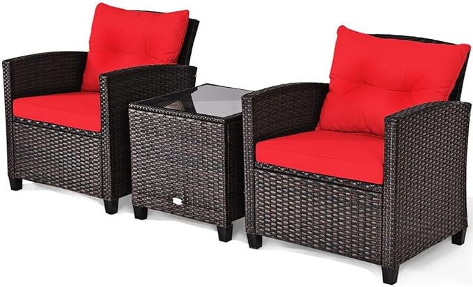 3PCS Patio Rattan Furniture Set Cushioned Conversation Sofa Coffee Table for Your Outdoor Space(E)