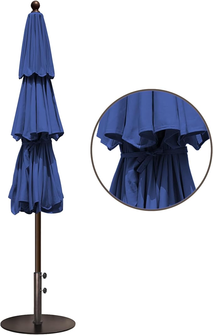 EliteShade USA 10-Year-Non-Fading 11ft 3-Tier Market Patio Umbrella, Commercial Grade Outdoor Table Umbrella with Crank Open, Windproof & UPF 50+ UV Protection, Heavy Duty Ventilation for Garden, Deck, Pool, Backyard, Beach & Bistro, No Tilt, Navy Blue
