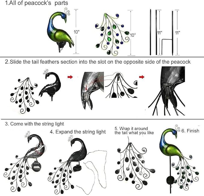 Solar Garden Lights Metal Peacock Garden Decor Waterproof Peacock Solar Stake Lights Decorative for Outdoor Patio Lawn Porch Yard Decorations Peacock Gift for Mom Grandma Women Birthday Gardening